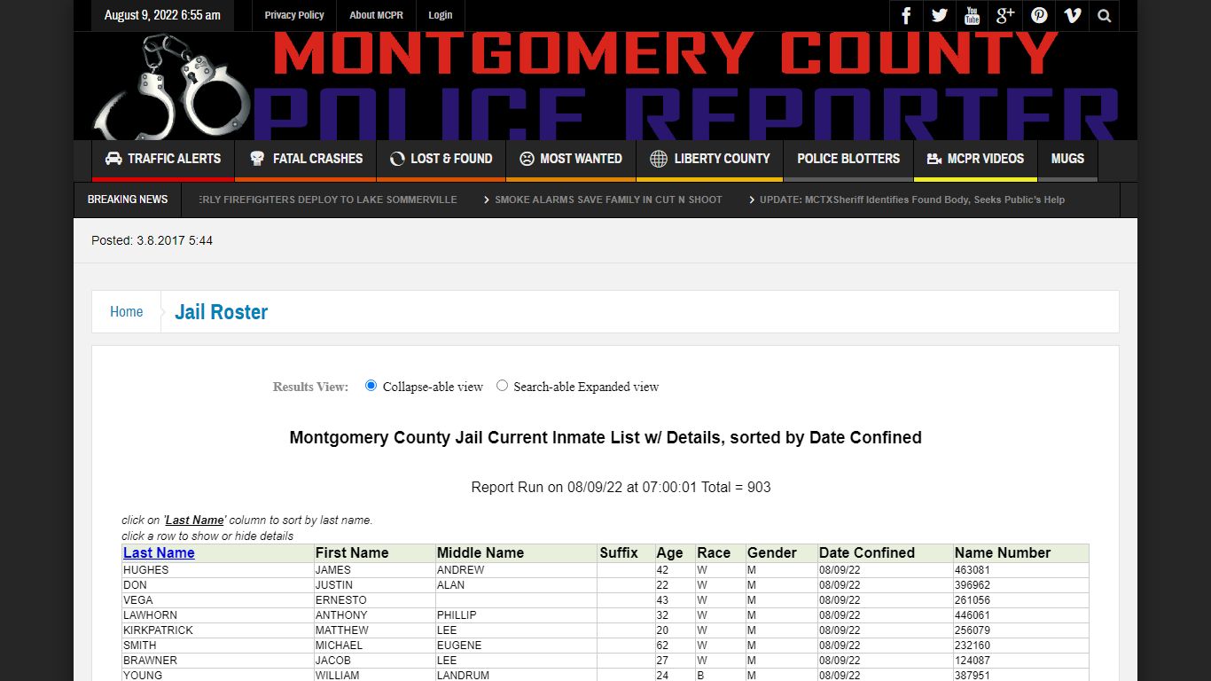 Jail Roster – Montgomery County Police Reporter